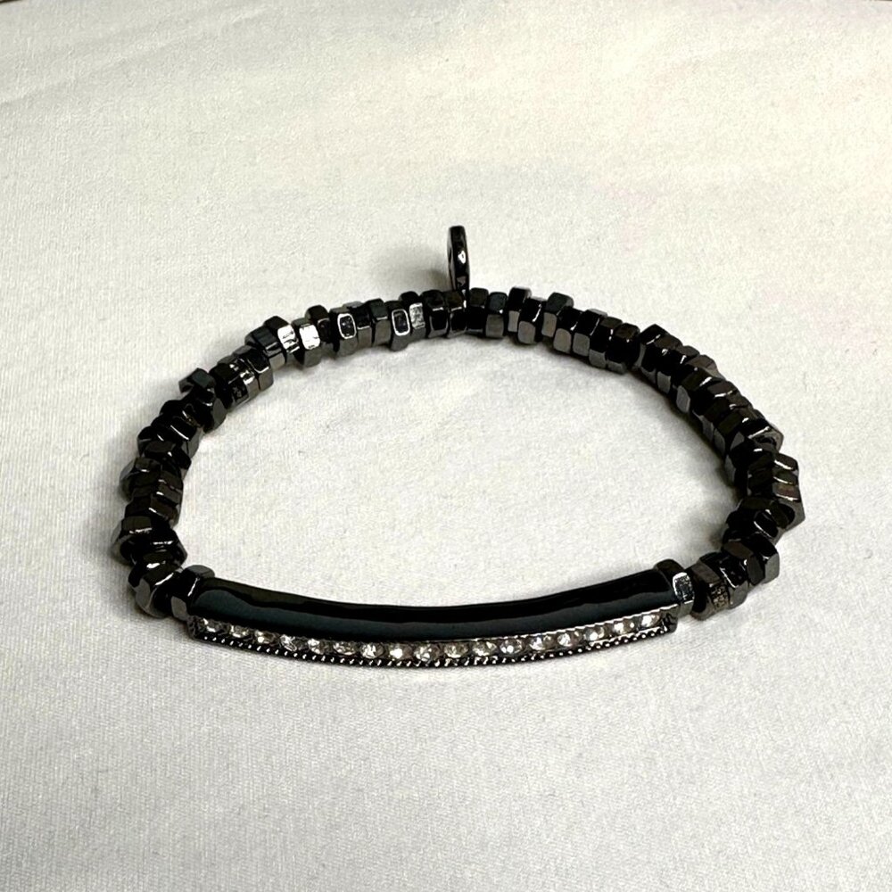 Park Lane Jewelry Serena Bracelet Hematite Tone Black Beaded W/ Rhinestone Bar - Picture 4 of 6